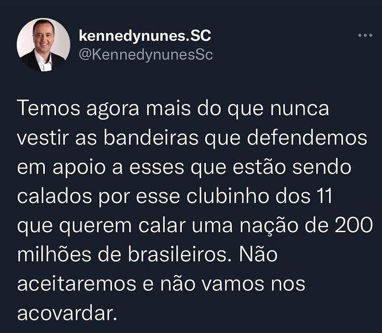 Indignação do presidente do PTB catarinense é estampado em suas redes sociais – Foto: Foto: Divulgação Internet