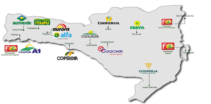 Área de atuação da Fecoagro em Santa Catarina – Foto: Fecoagro/Divulgação