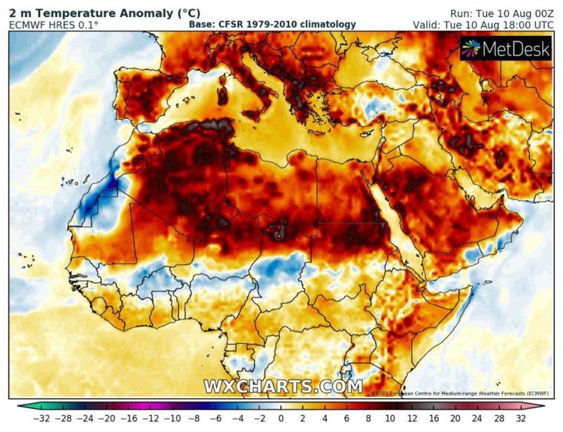 At this time the air temperature in Europe and Africa is revolving - Photo: MetDesk / Revelation