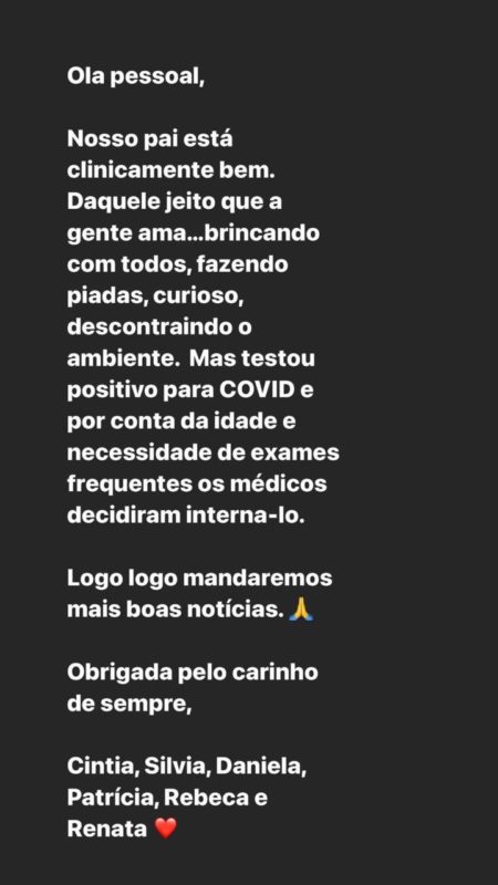Abravanel confirmou estado do pai pelas redes sociais – Foto: Internet/Reprodução/ND