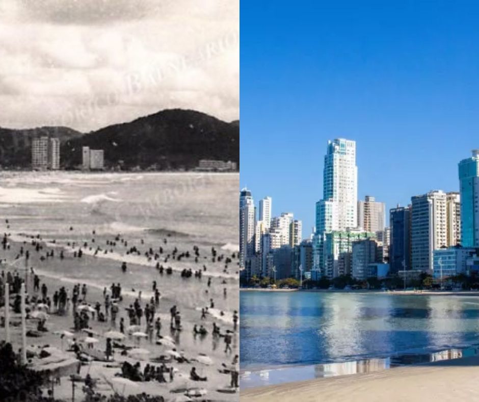 What was Balneario Camboriu like before the construction and expansion of the beach - Balneario Camboriu City Hall/Disclosure and archive/Bruno Golembievsky/ND