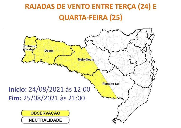 Do Extremo-Oeste ao Planalto Sul catarinense, fortes rajadas de vento devem acometer os moradores locais – Foto: Defesa Civil de Santa Catarina/Divulga&ccedil;&atilde;o/ND