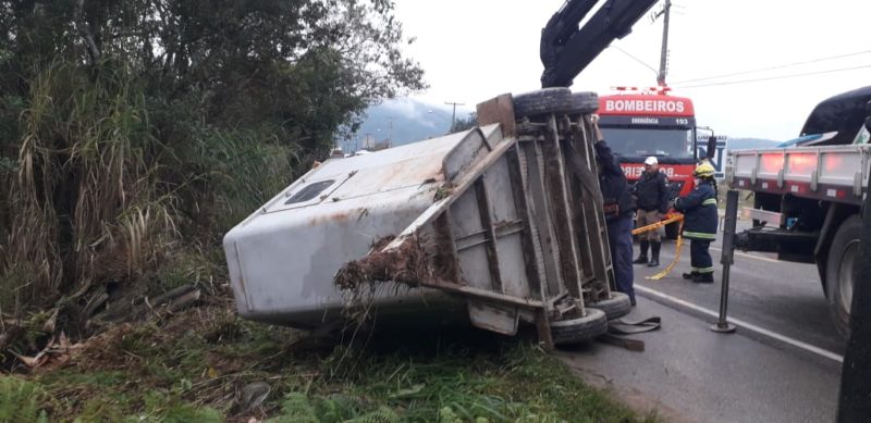 Carretinha capota e égua fica ferida em acidente de trânsito em Gaspar – Foto: Divulgação/Corpo de Bombeiros de Gaspar