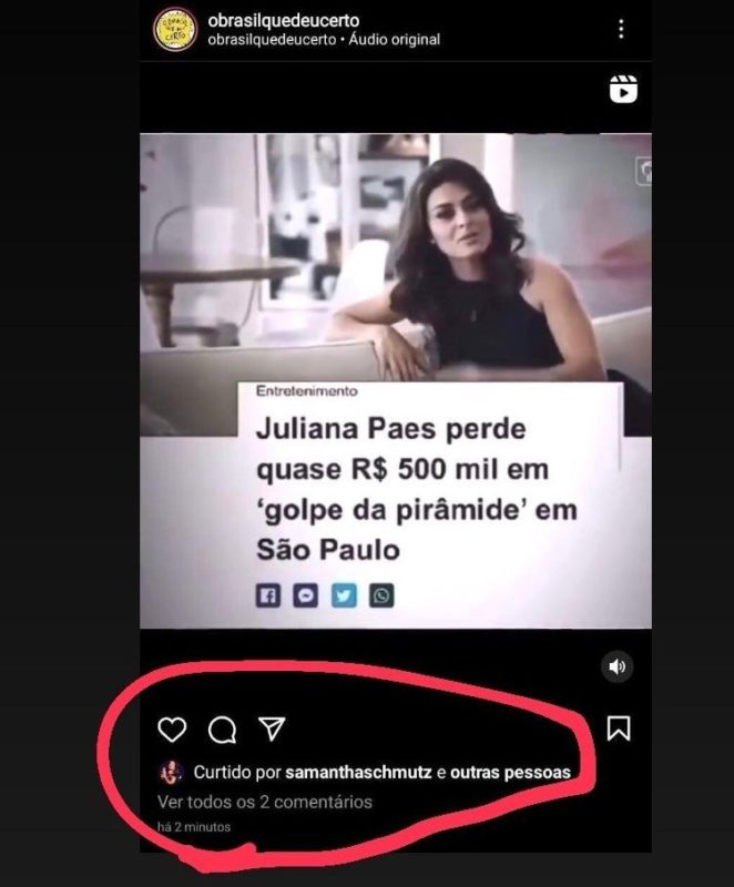 Print que mostra suposta curtida de Schmutz – Foto: Reprodu&ccedil;&atilde;o/Redes Sociais