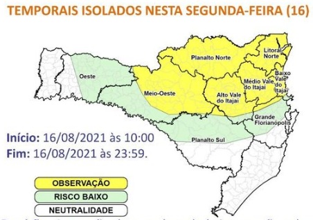 Defesa Civil de SC alerta para temporais isolados &#8211; Foto: Defesa Civil de SC/Divulgação/ND