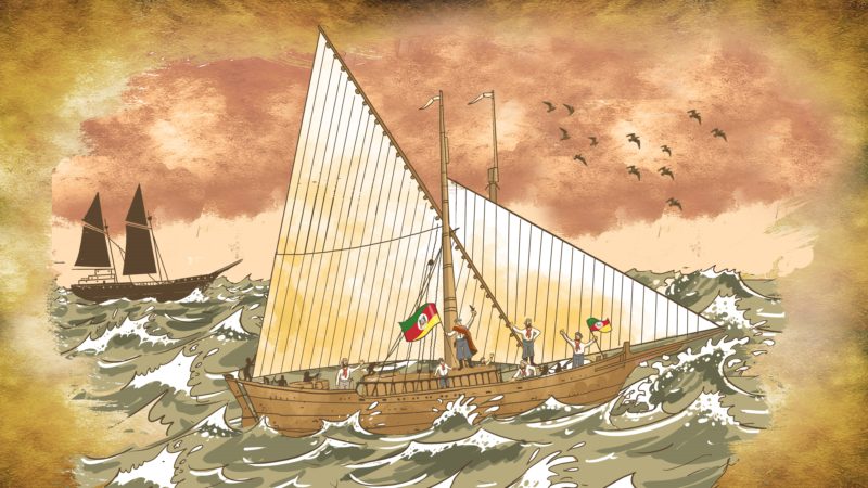 A embarca&ccedil;&atilde;o que Garibaldi usou para invadir Laguna em 1839. Ano em que conheceu Anita – Foto: Ilustra&ccedil;&atilde;o/Ricardo Manhaes/ND