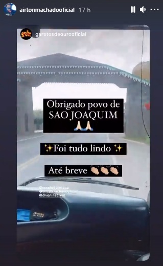 Airton Machado repostou mensagem de agradecimento da banda Garotos de Ouro após live em São Joaquim &#8211; Foto: Redes Sociais/Reprodução/ND