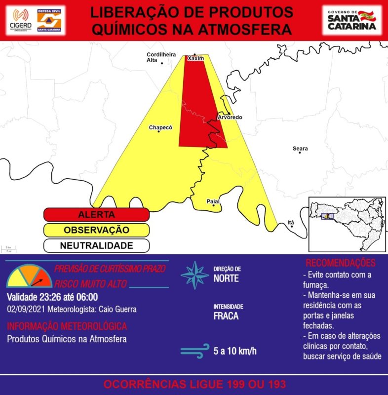 Alerta leva em considera&ccedil;&atilde;o a condi&ccedil;&atilde;o clim&aacute;tica dos ventos na regi&atilde;o Oeste – Foto: Reprodu&ccedil;&atilde;o/Defesa Civil/ND