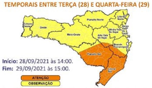 Defesa Civil estadual alerta para temporais com ventania, raios e granizo – Foto: Defesa Civil SC/Divulga&ccedil;&atilde;o/ND