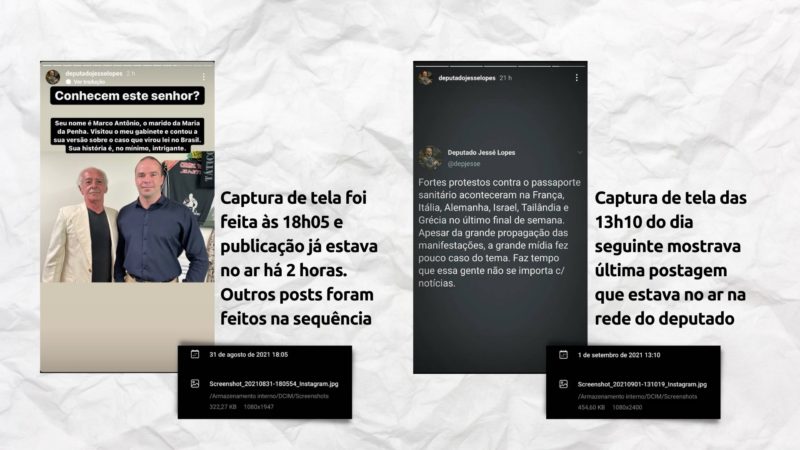 Reprodu&ccedil;&otilde;es das redes de Jess&eacute; Lopes comprovam que deputado apagou postagem com ex-marido de Maria da Penha antes das 24 horas – Arte: Altair Magagnin Jr./ND