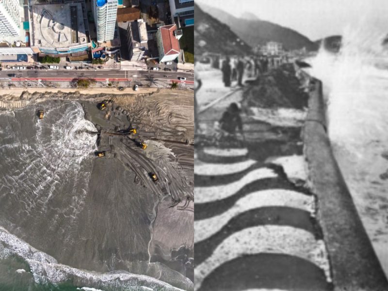 Comparativo entre Copacabana antes da obra de alargamento e Balneário Camboriú – Foto: Reprodução/Augusto Malta/Ivan Rupp