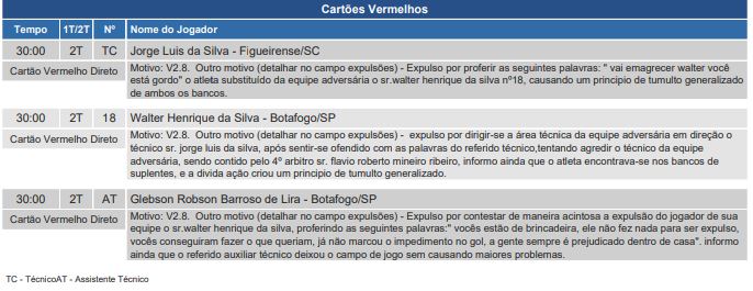 Súmula da partida entre Botafogo-SP e Figueirense – Foto: CBF/divulgação