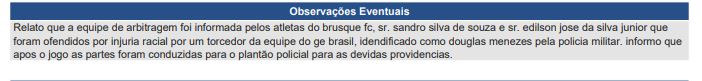 Súmula do árbitro da partida entre Brasil x Brusque &#8211; Foto: Win10/ND
