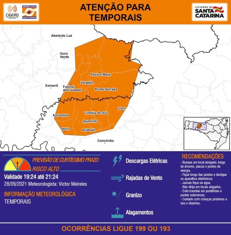 Municípios do Meio-Oeste catarinense também devem tomar cuidado com os temporais – Foto: Defesa Civil/Divulgação/ND