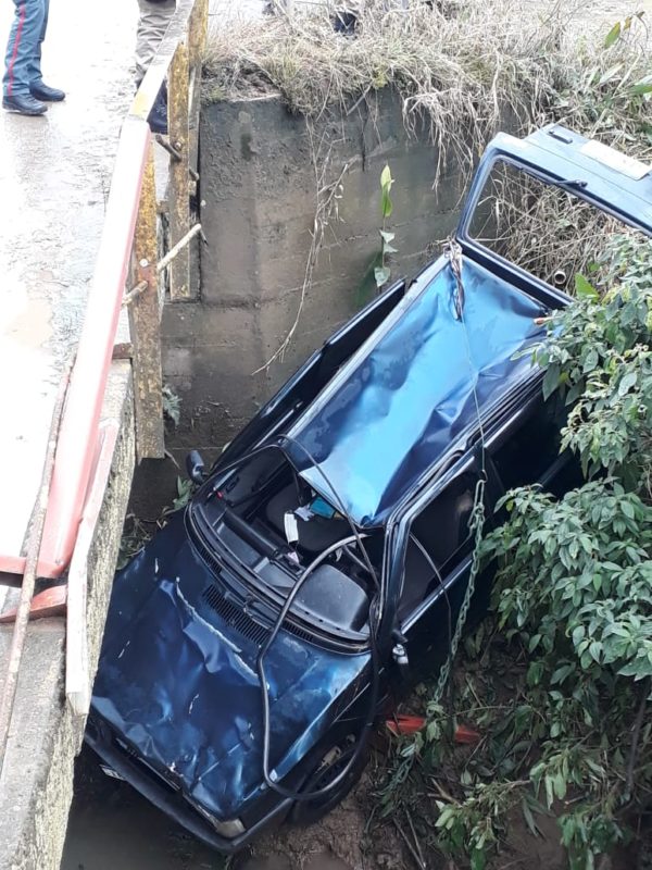 Carro do pintor estava parcialmente submerso quando foi encontrado pelos bombeiros &#8211; Foto: Divulgação/CBMSC/ND