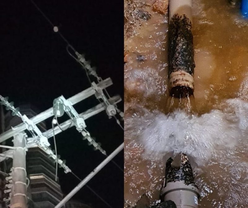 Fia&ccedil;&atilde;o rompe, causa apag&atilde;o e derrete canos de &aacute;gua em Balne&aacute;rio Cambori&uacute; – Foto: Celesc/Emasa/Reprodu&ccedil;&atilde;o
