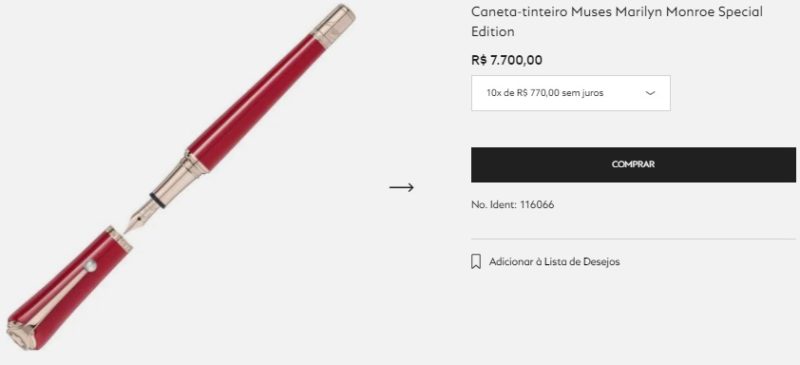 Caneta comprada por Virginia Fonseca custa R$ 7,7 mil – Foto: Montblanc/Divulga&ccedil;&atilde;o/ND