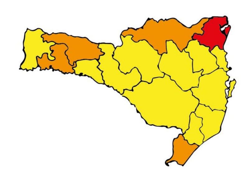 Nova atualização do Mapa de Risco Potencial mostra apena suma região de Santa Catarina no nível gravíssimo – Foto: Reprodução/SES-SC