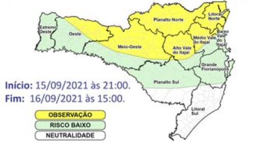 SC tem áreas com risco de ocorrências devido a chuva intensa e volumosa – Foto: Reprodução/Defesa Civil