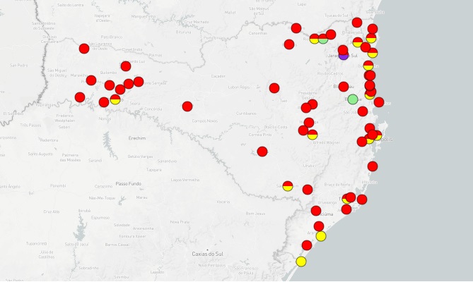 Em vermelho, a variante Delta em Santa Catarina – Foto: SES/Reprodução