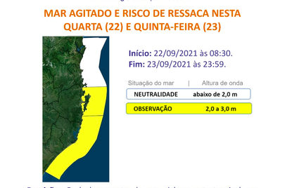 Mar agitado e risco de ressaca nesta quarta (22) – Foto: Defesa Civil/Divulga&ccedil;&atilde;o/ND