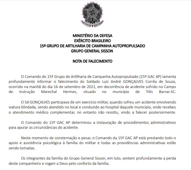 Exército deve investigar o acidente – Foto: Reprodução/15º GAC AP