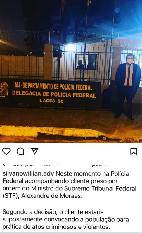 Advogado do professor preso na Serra fez publicação em suas redes sociais – Foto: Divulgação/Redes Sociais