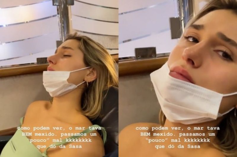 A imagem mostra a jovem sentada em uma poltrona de olhos fechados. “Eu estou passando muito mal, de verdade, amor…”, disse Sasha no vídeo.