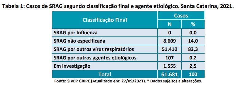 Hospitaliza&ccedil;&otilde;es por SRAG em Santa Catarina em 2021 – Foto: Divulga&ccedil;&atilde;o/Dive
