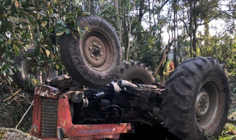 Trator estava transportando um pedaço de árvore