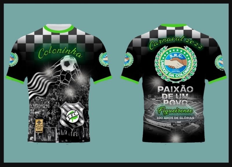 Camiseta oficial da Unidos da Coloninha para o Carnaval 2022 – Foto: Divulgação/ND