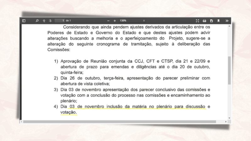 Trecho do of&iacute;cio aprovado pelos deputados que estabeleceu dia 3 de novembro como prazo para vota&ccedil;&atilde;o da proposta – Arte Altair Magagnin/ND
