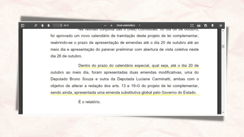 Trecho do relat&oacute;rio de Cobalchini sobre a inclus&atilde;o de emendas – Arte Altair Magagnin/ND