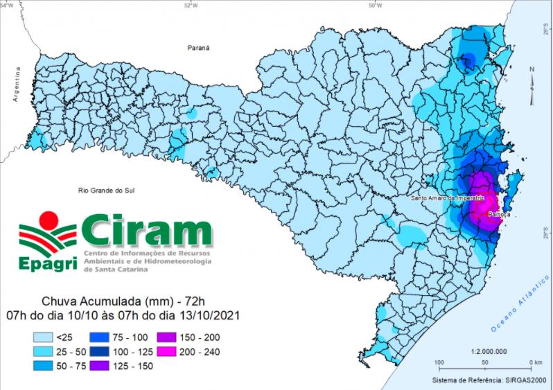 Grande Florian&oacute;polis registrou mais de 200 mm de chuva em dois dias – Foto: Epagri/Ciram/Divulga&ccedil;&atilde;o/ND