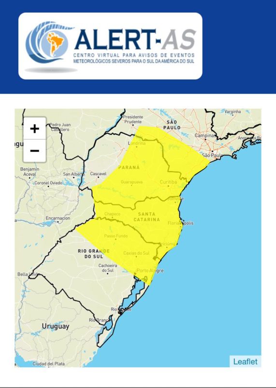 Alerta é para chuvas volumosas em todas as regiões de Santa Catarina – Foto: Inmet/divulgação