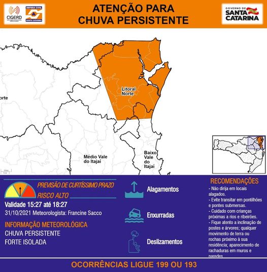 Defesa Civil emitiu alerta para deslizamentos no Litoral Norte – Foto: Reprodu&ccedil;&atilde;o/Defesa Civil SC/ND