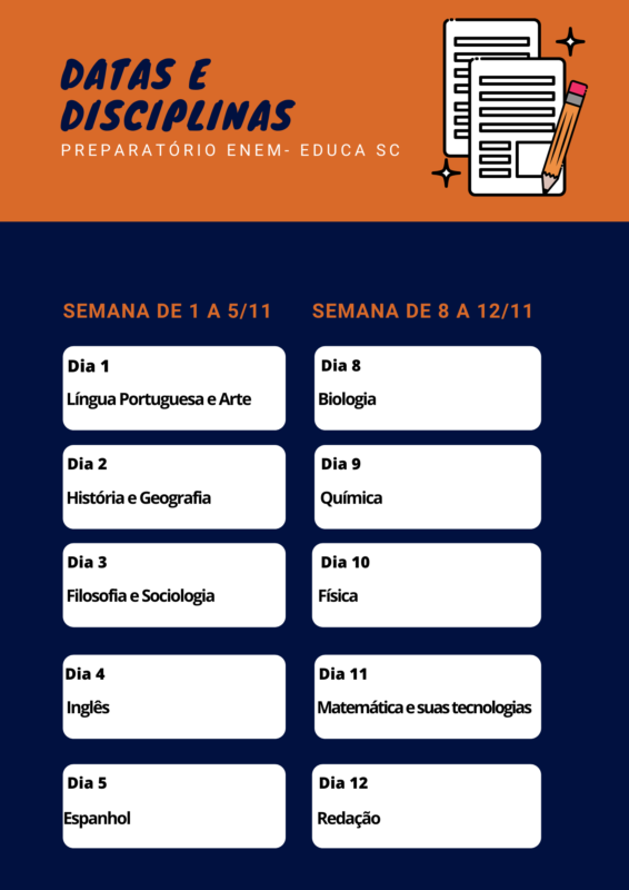 Cronograma de aulas preparat&oacute;rias oferecidas pelo Educa SC – Foto: Arte: Reda&ccedil;&atilde;o ND
