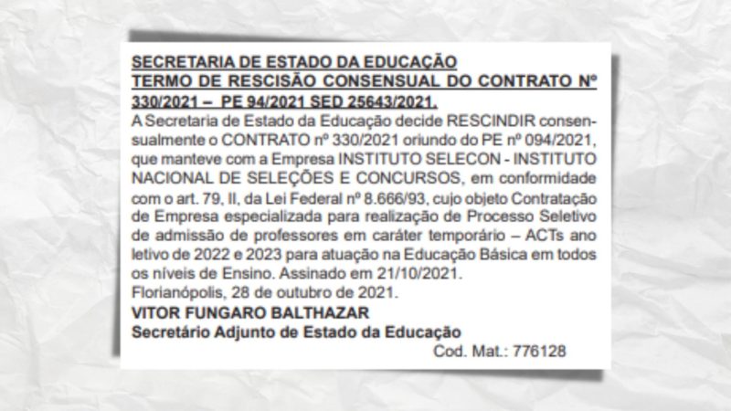 O documento est&aacute; assinado pelo secret&aacute;rio-adjunto de Estado da Educa&ccedil;&atilde;o, Vitor Fungaro Balthazar – Arte: Altair Magagnin/ND