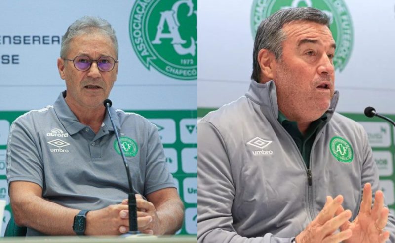 Executivo de Futebol, Carlos Kila, e o t&eacute;cnico Lu&iacute;s Carlos de Oliveira Preto, mais conhecido como Pintado – Foto: Reprodu&ccedil;&atilde;o/Chapecoense