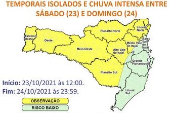 Riscos relacionados a chuva intensa em Santa Catarina no fim de semana – Foto: Divulgação/Defesa Civil