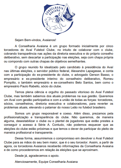 Documento relata o momento do clube e a necessidade de participar do pleito no clube. – Foto: divulgação/ND