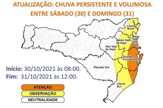 Final de semana deve ser de chuva persistente e volumosa em Florian&oacute;polis – Foto: Defesa Civil/ Divulga&ccedil;&atilde;o/ ND