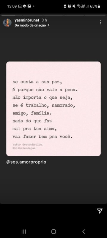 Yasmin Brunet desabafou nas redes sociais em meio a briga p&uacute;blica com sogra – Foto: Reprodu&ccedil;&atilde;o Internet