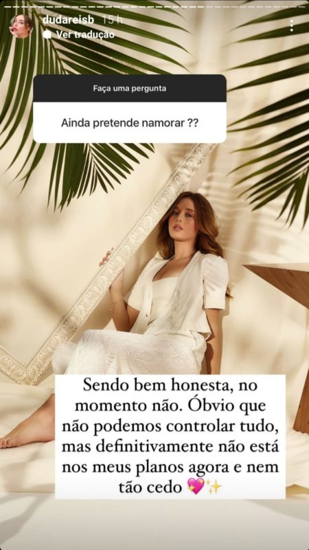 Duda explicou que n&atilde;o pretende namorar t&atilde;o cedo – Foto: Reprodu&ccedil;&atilde;o Internet