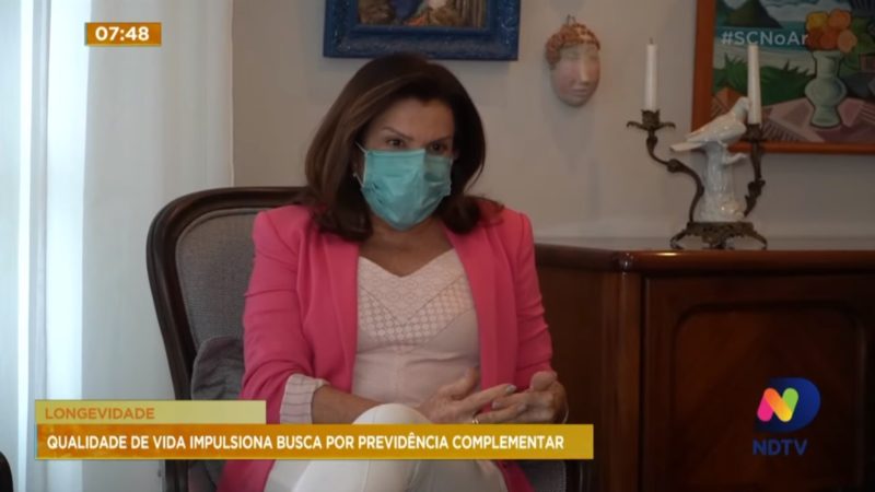 Na reportagem sobre longevidade e planejamento financeiro, a advogada Eni Arag&atilde;o falou sobre a OABPrev-SC, a previd&ecirc;ncia complementar dos advogados&nbsp;– Foto: Reprodu&ccedil;&atilde;o NDTV