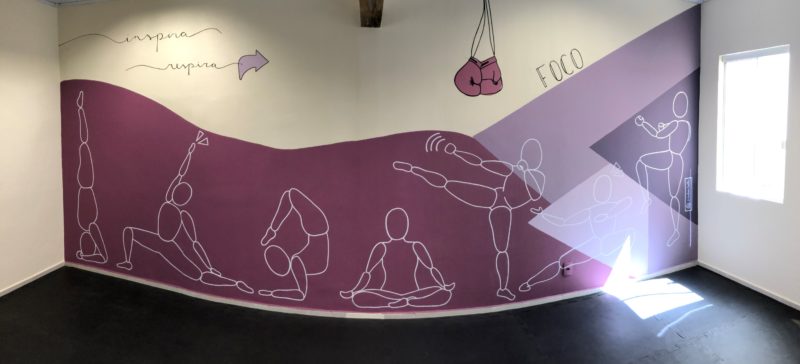 Sala de espa&ccedil;o fitness ganha cores e desenhos que inspiram praticantes – Foto: Divulga&ccedil;&atilde;o Casas do Pintor