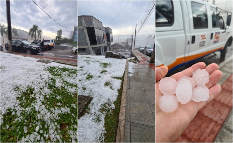 V&iacute;deos mostram ruas brancas ap&oacute;s tempestade de gelo em SC – Foto: Colagem/ND/Divulga&ccedil;&atilde;o
