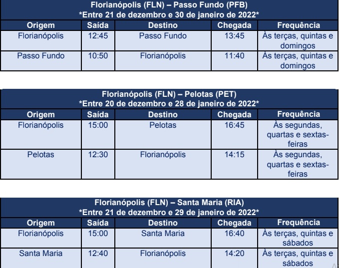 Hor&aacute;rio de voos da Azul – Foto: Divulga&ccedil;&atilde;o