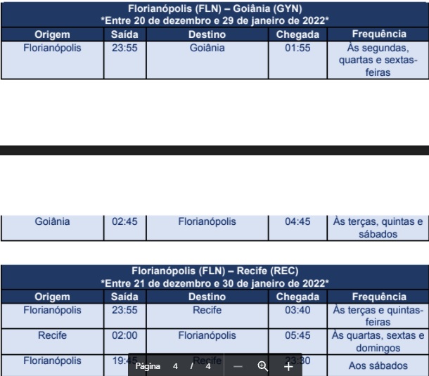Hor&aacute;rio de voos da Azul – Foto: Divulga&ccedil;&atilde;o