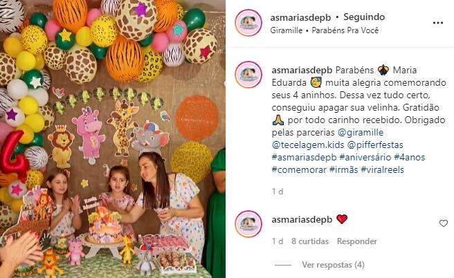mãe agradeceu pela festa